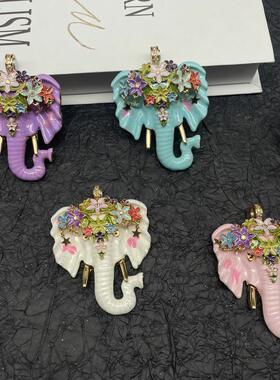 中古饰品KF欧美重工高品质手工珐琅彩多色轻奢百搭大象磁吸吊坠