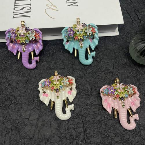 中古饰品KF欧美重工高品质手工珐琅彩多色轻奢百搭大象磁吸吊坠