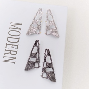 A82莉杭饰品欧美风AB百搭时尚 棋盘格镂空设计不规则精美多色耳钉