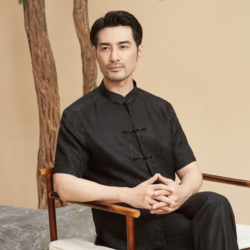 立领夏季真丝休闲唐装唐袭世家