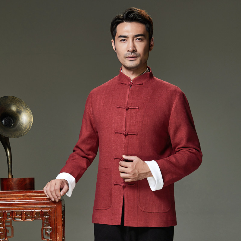 特价棉麻唐装男中青年中式复古休闲盘扣春秋季中国风立领盘扣外套,男装,唐装,淘宝优惠券,粉丝福利购,淘宝优惠卷