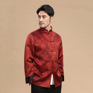 高档唐装男中年桑蚕丝春秋长袖外套中式立领盘扣休闲男中国风上衣