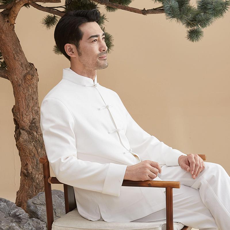 高端唐装男中青年长袖春秋外套中式立领盘扣休闲中国风爸爸装上衣