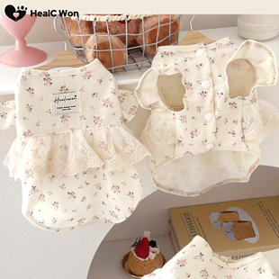 防掉毛纯棉磨毛 HC原创宠物猫咪狗狗衣服韩系ins碎花公主裙小飞袖