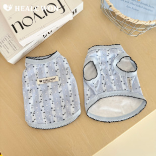 HC原创宠物衣服蓝黑碎花ins风撞色花边猫咪狗狗纯棉背心抗菌防螨