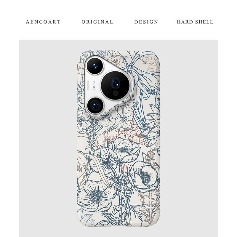 AENCOART&middot;花适用华为Pura70pro+手机壳80Ultra硬壳P60Art半包磨砂P50肤感P40手绘线条艺术花朵小清新原创意