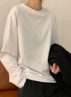 白色打底衫女秋季2022新款韩版女装洋气内搭纯色学生长袖t恤女潮