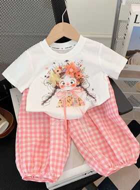 女童夏季短袖T恤防蚊裤两件套