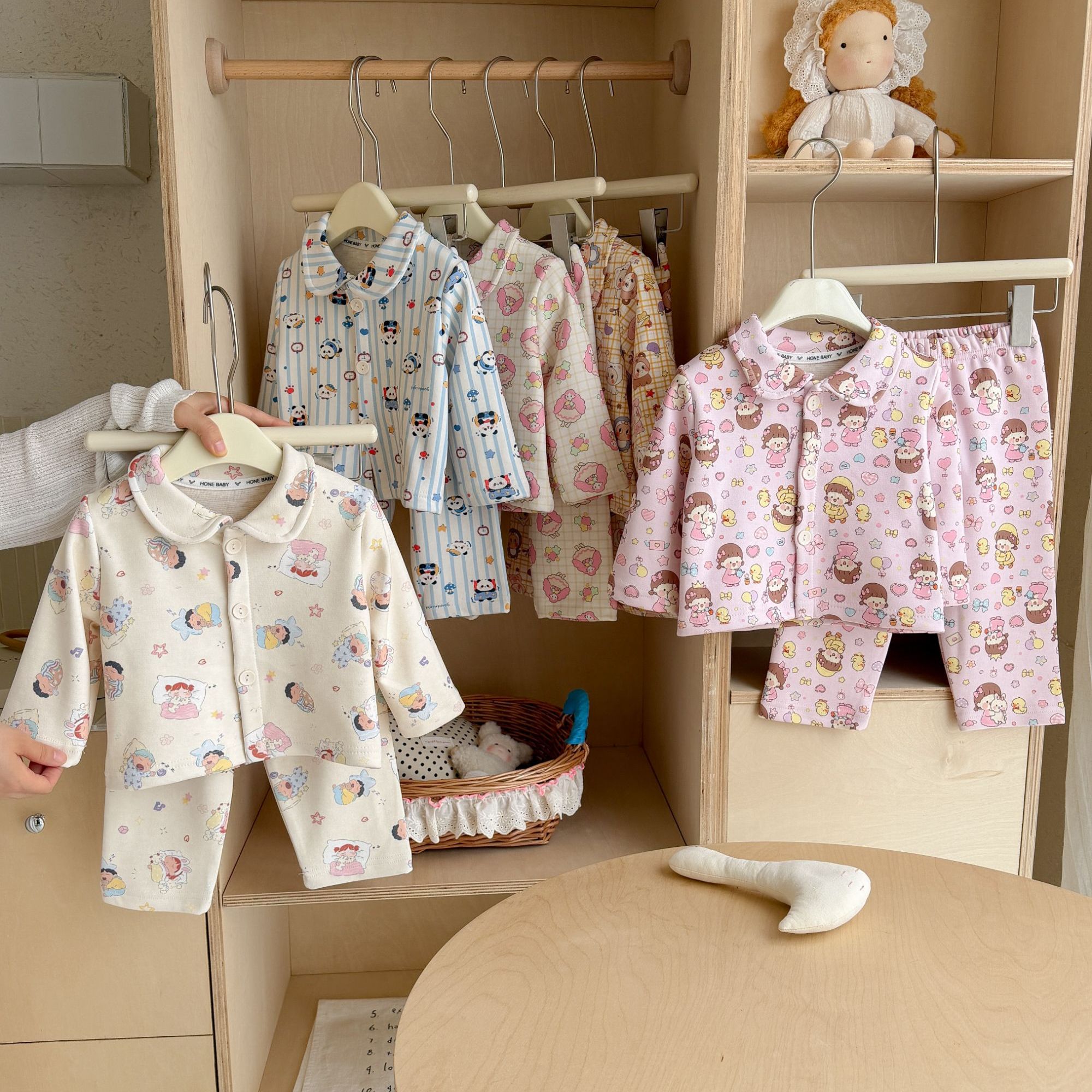 【羊毛蚕丝】儿童家居服睡衣套装男女童宝宝卡通印花保暖翻领开衫