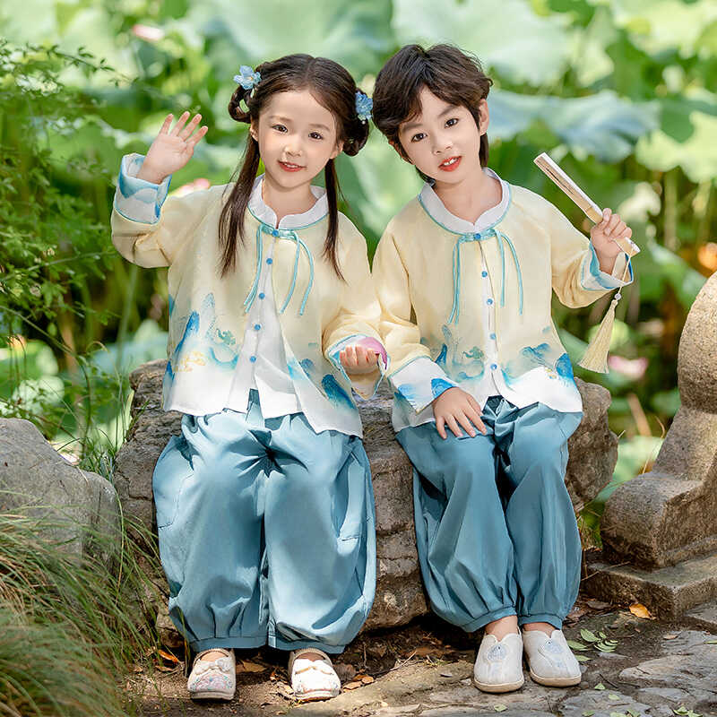 2024新款男女童新中式中国风改良唐装国学套装秋季长袖中秋演出服