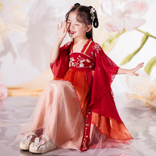 刺绣唐装 古装 汉服女童中国风表演出服儿童夏季 连衣裙童装 宝宝礼服