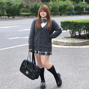 樱时纪原创大码 毛衣日系微胖MM学院风针织纯棉秋冬女 jk深灰色开衫