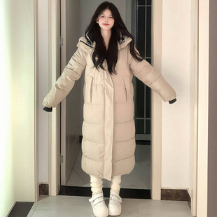冬季新款长款棉服女加厚过膝男女同款百搭连帽中戏保暖棉衣女外套