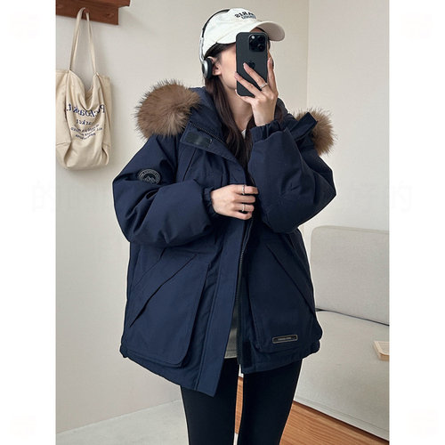 欧美百搭棉服新款冬季派克服宽松小个子棉袄加厚毛领百搭棉衣外套