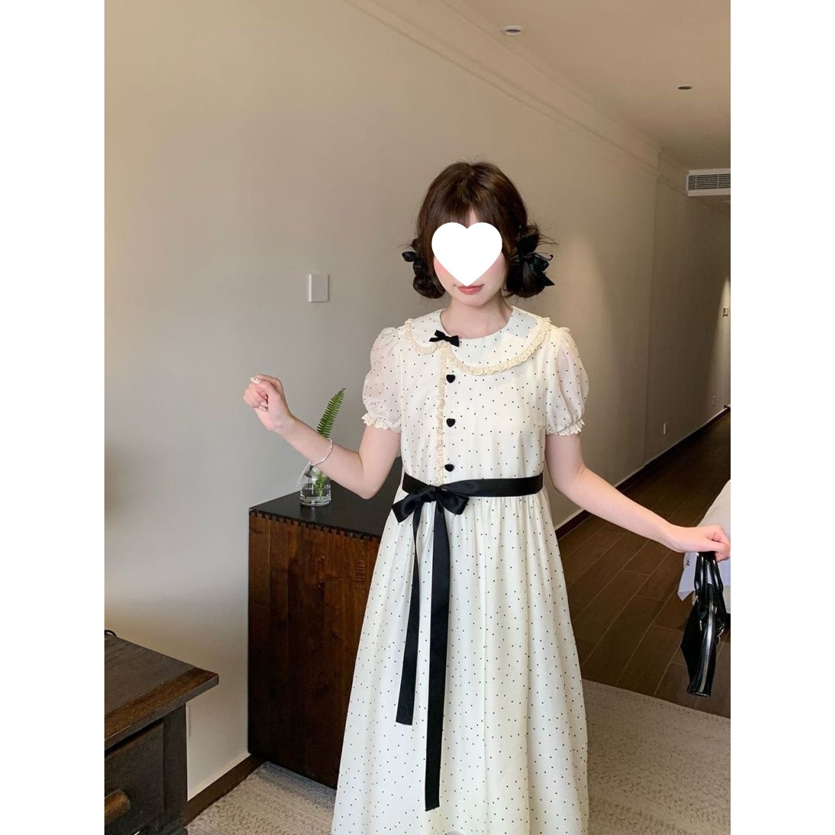 减龄夏季花边娃娃领大码微胖法式复古甜美连衣裙可爱少女茶歇裙子图片