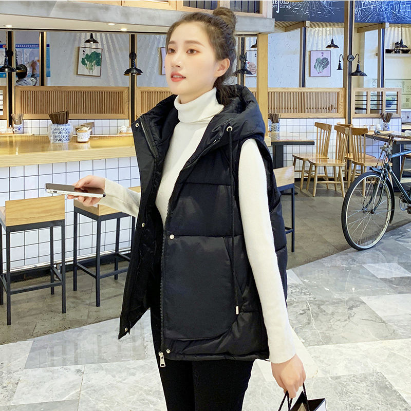 棉服马甲女秋冬加厚新款韩版宽松短款外穿百搭连帽马夹背心外套