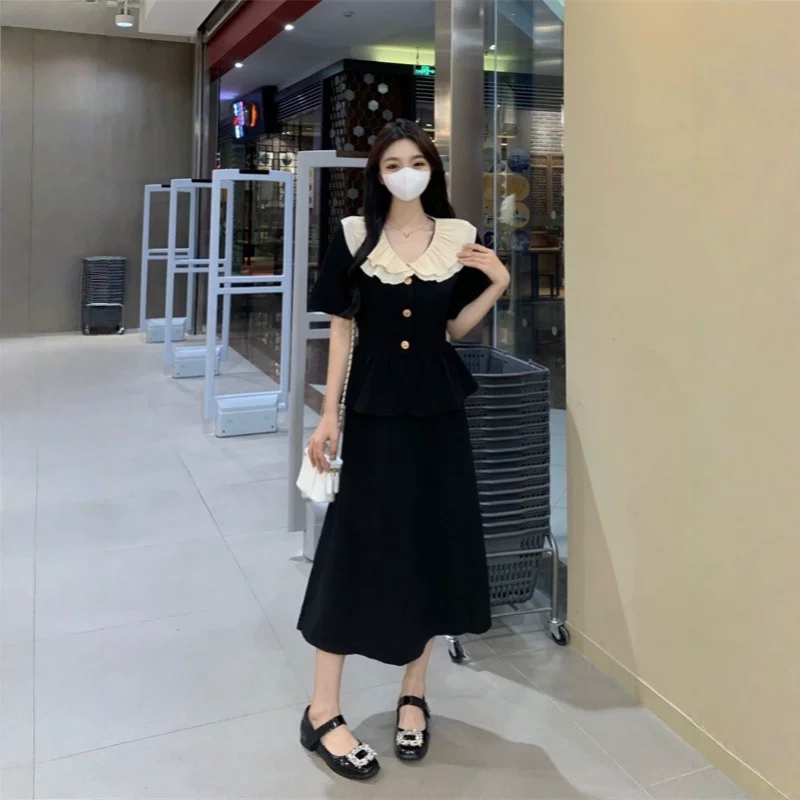大码法式气质裙子套装微胖梨形身材穿搭半身长裙女夏装时尚两件套图片