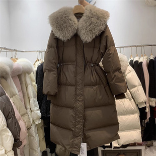 带毛领棉服女中长款冬季大码新款高级感百搭收腰显瘦过膝加厚外套