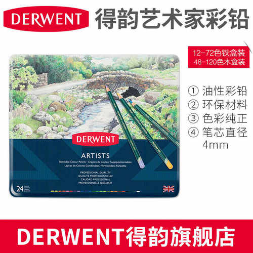 DERWENT得韵ARTISTS艺术家彩铅涂色填色彩笔4mm12/24/36/72色彩铅