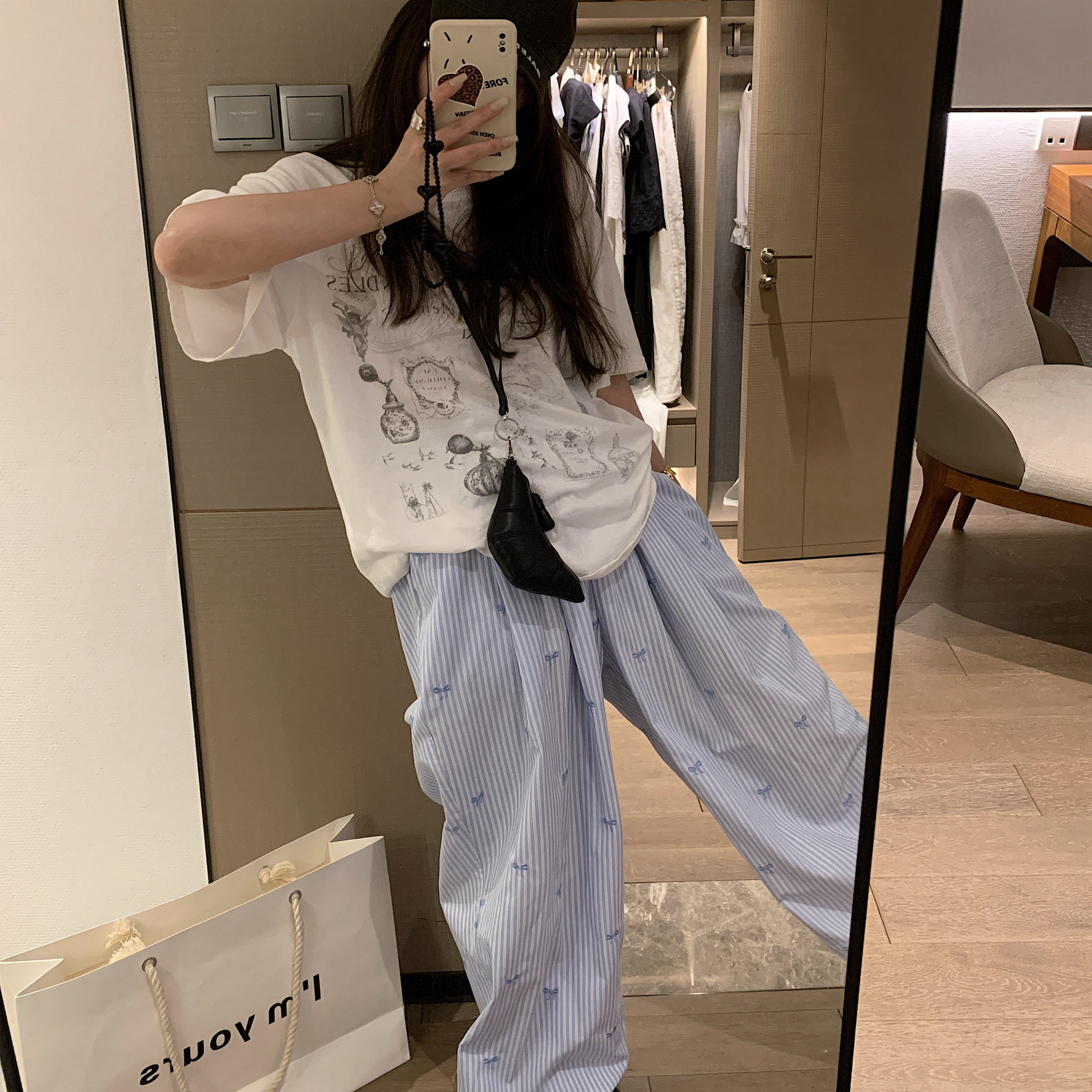 ZhouFFChic纹蝴蝶刺绣阔腿裤