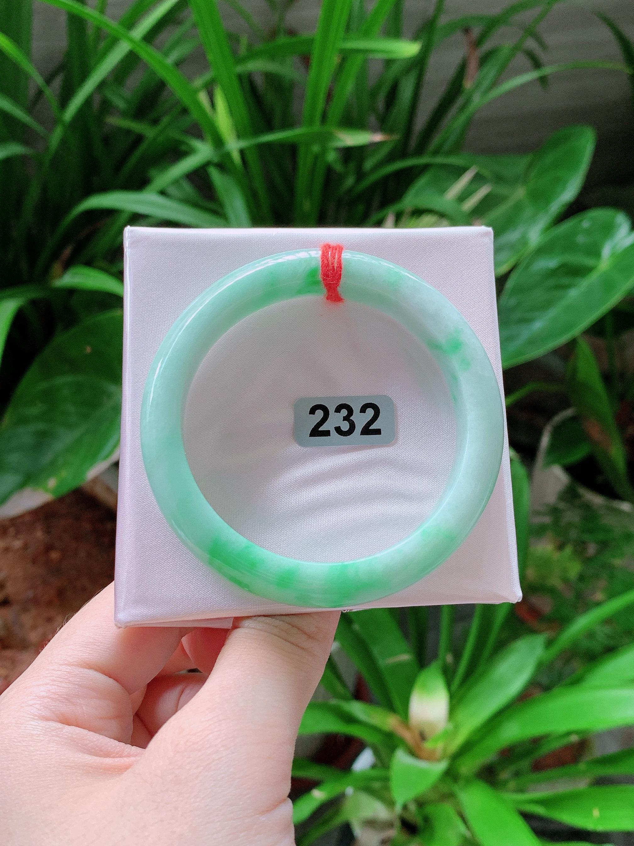 A货手镯54圈口冰糯种飘绿花正圈手镯种老肉细女款带证书