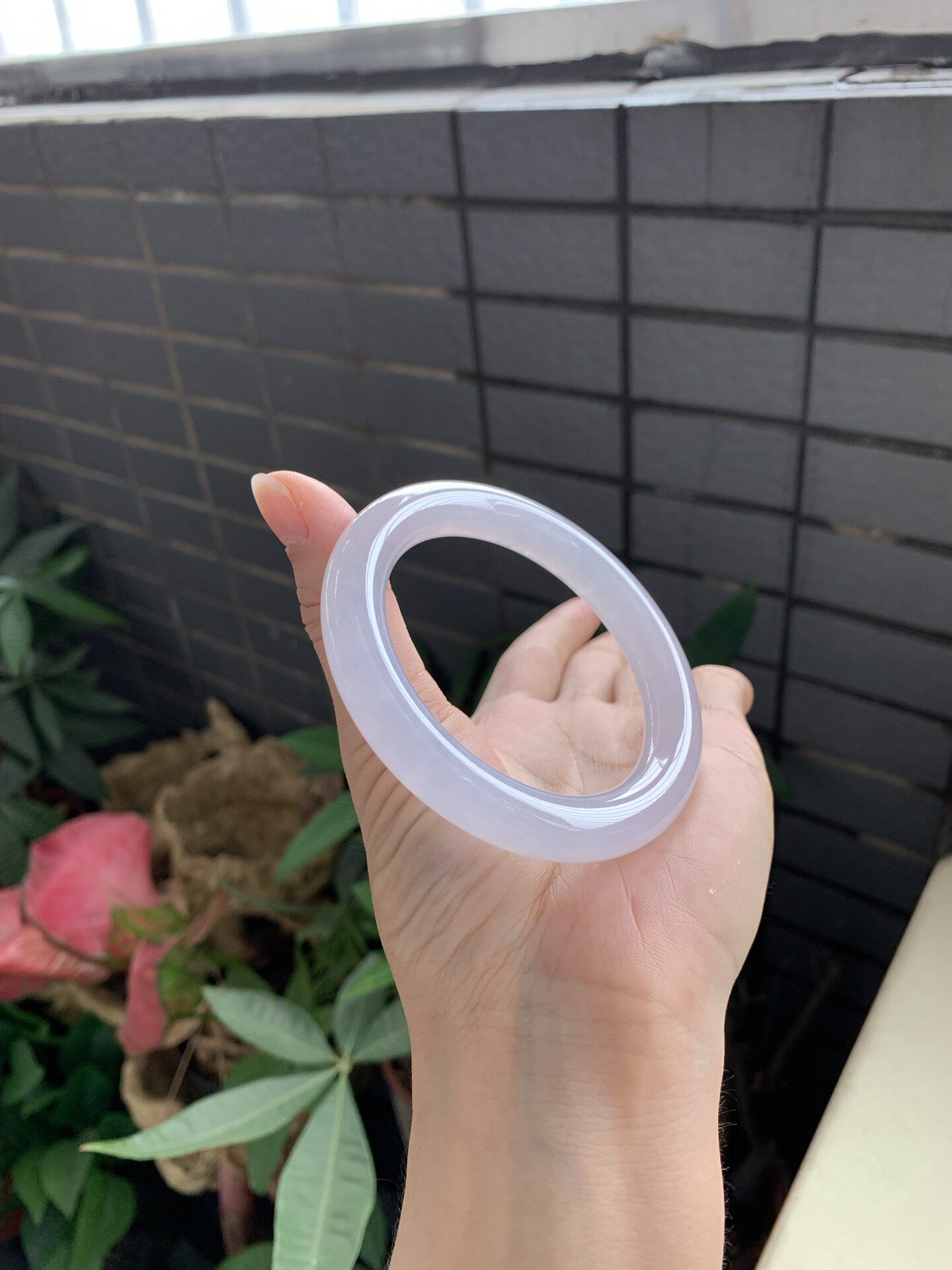 56圈口冰种淡紫圆条翡翠手镯冰透水润颜色均匀女款
