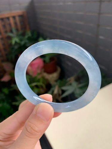 53圈口冰种紫罗兰圆条缅甸翡翠a货手镯冰透水润颜色均匀女款