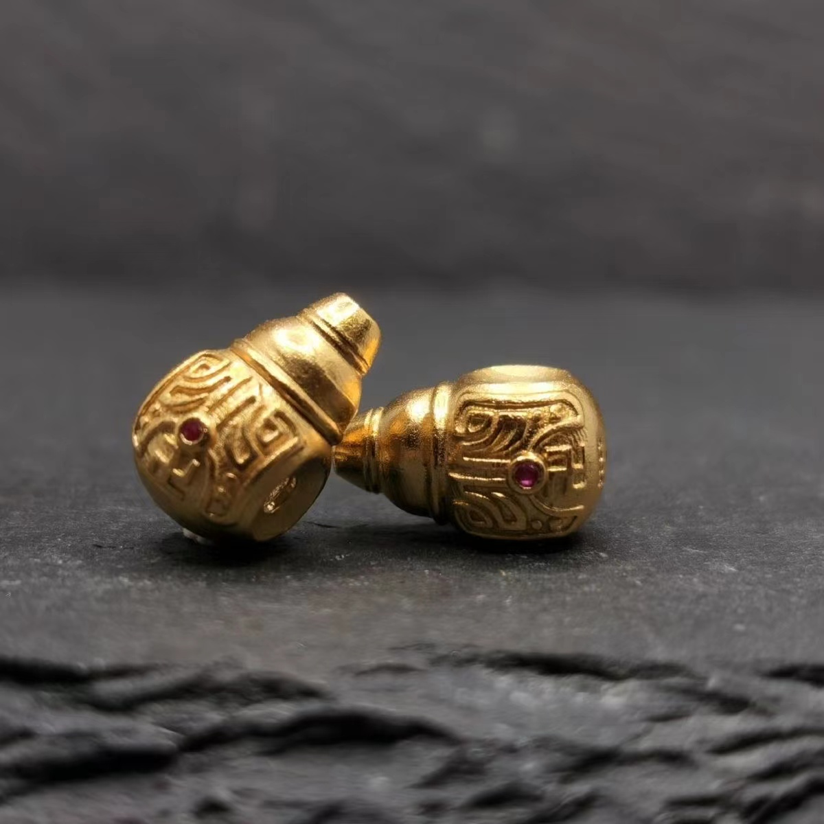 S925纯银镀金万字佛头三通配件