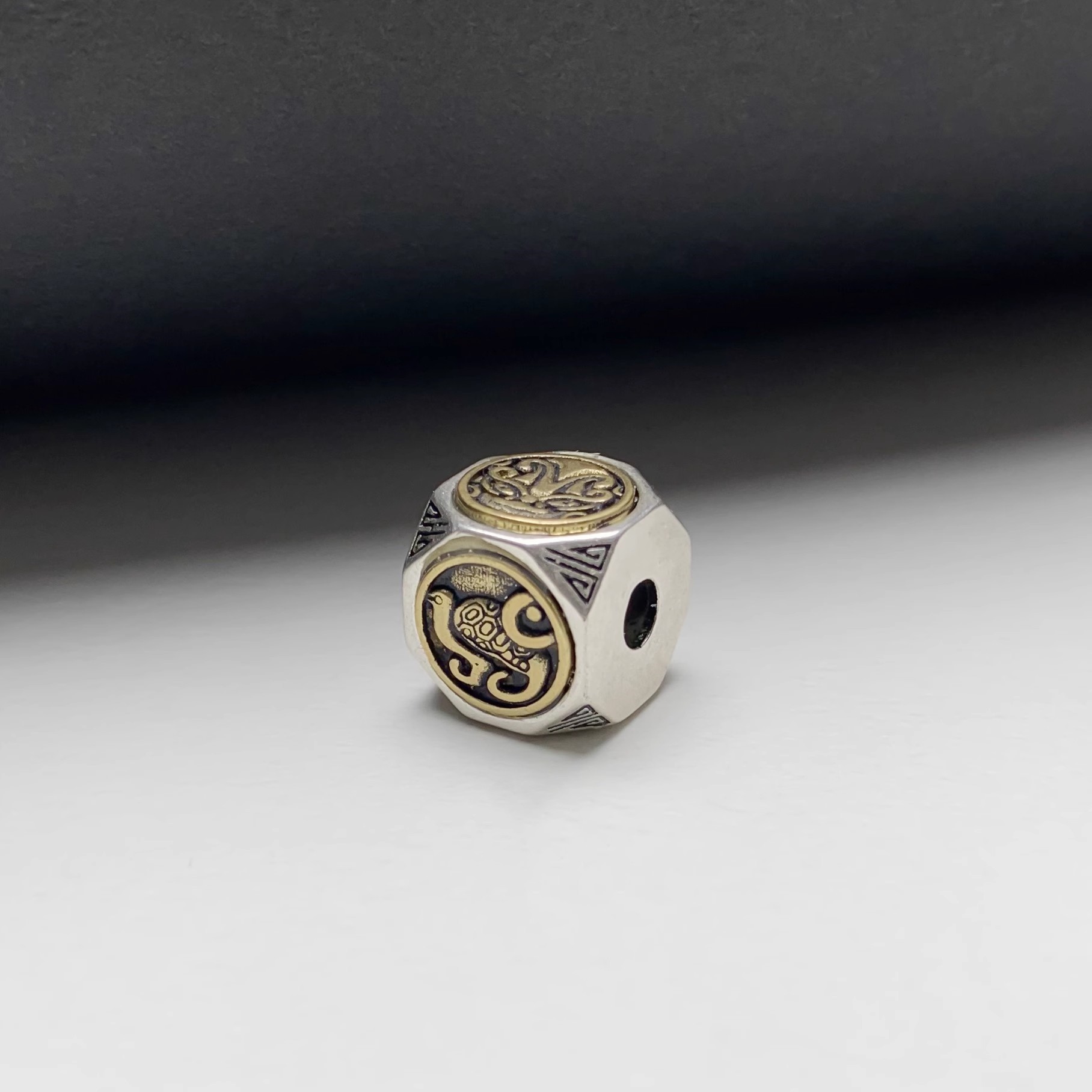 四方神兽珠子925银四大神兽守护神隔珠文玩diy配珠佛珠手串隔珠