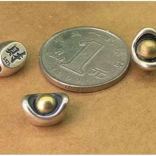 精工藏式镶黄铜元宝招财进宝大孔配件编织手绳项链DIY复古银配件