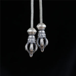 复古纯银象鼻神金刚杵挂件弟子珠银杵diy文玩手串佛珠配件散珠