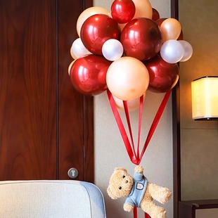 结婚小熊气球装 饰婚房布置创意飘空热气球男女方卧室房间婚庆用品