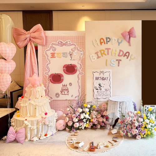 韩系ins风生日场景装饰kt板宝宝周岁宴抓周礼家庭版奶油风背景墙