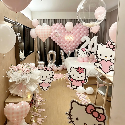 hello kitty 室内浪漫生日求婚布置套装家里酒店求婚布置惊喜感