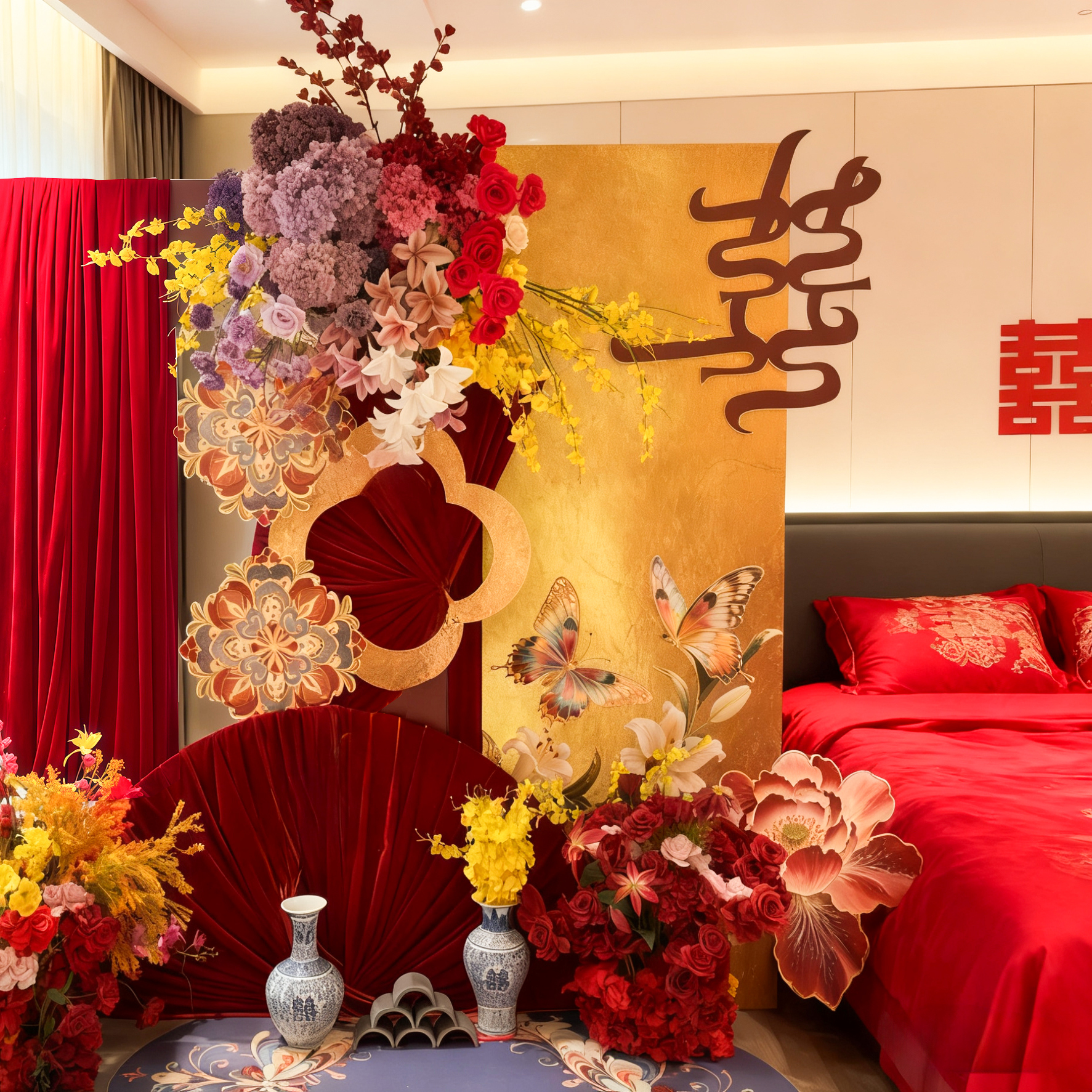 新中式婚房布置套装鎏金