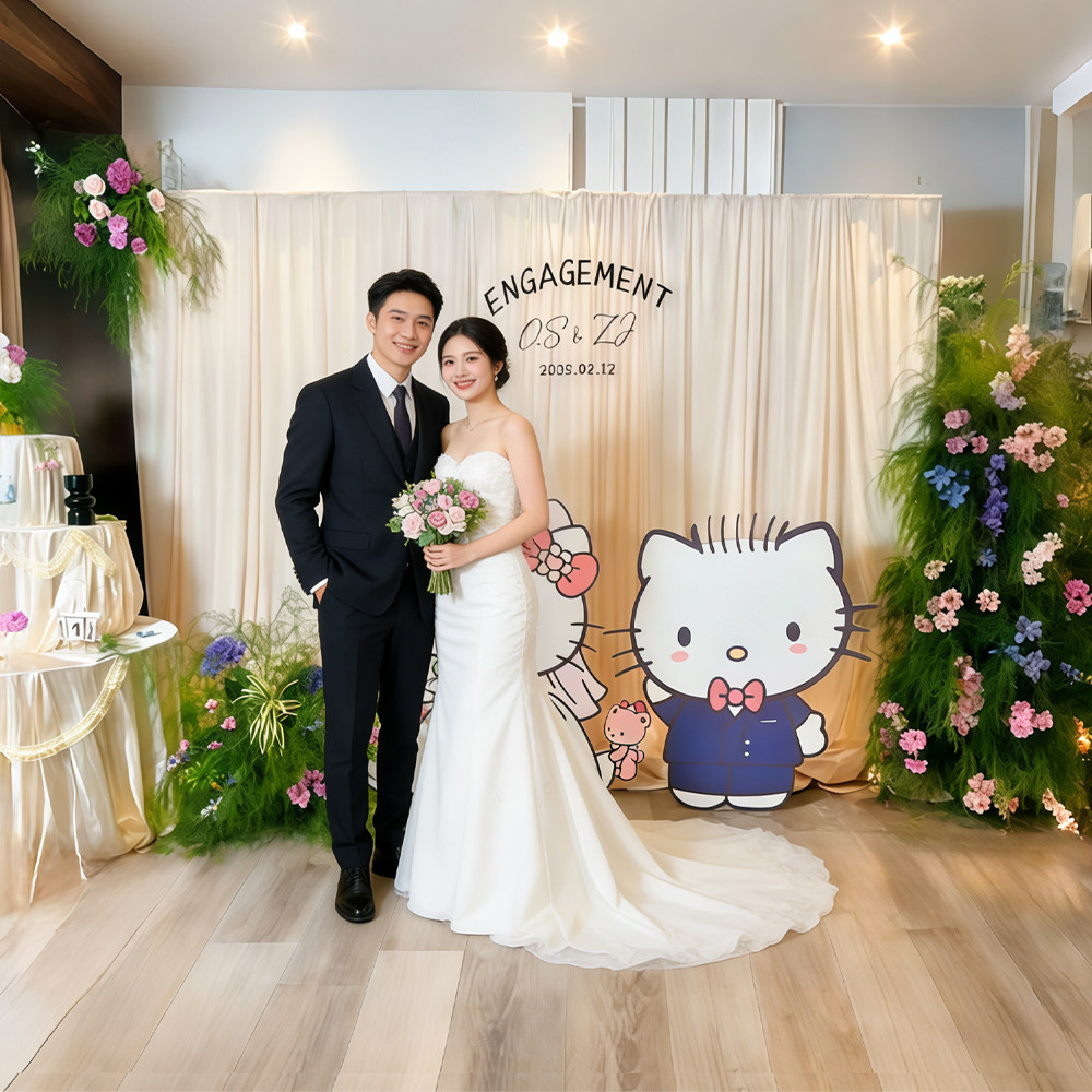 HelloKitty卡通韩系订婚宴布置迎宾区定制KT板婚庆装饰场景背景墙,节庆用品/礼品,装扮布置套餐,淘宝优惠券,粉丝福利购,淘宝优惠卷