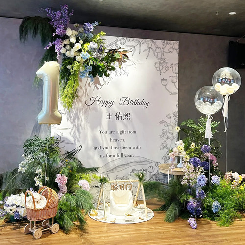 韩系周岁生日布置装饰背景