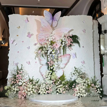 油画花园风蝴蝶书本造型婚礼订婚宴布置装饰全套高级套背景墙kt板