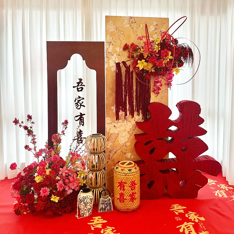 结婚超大龙凤kt板摆件新中式晨袍背景拍照道具订婚房布置装饰用品