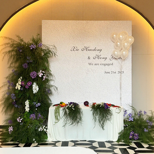 韩系订婚宴布置装 饰简单大气氛围场景kt板高级简约酒店婚礼背景墙