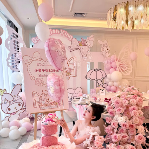 美乐蒂主题生日布置背景KT板