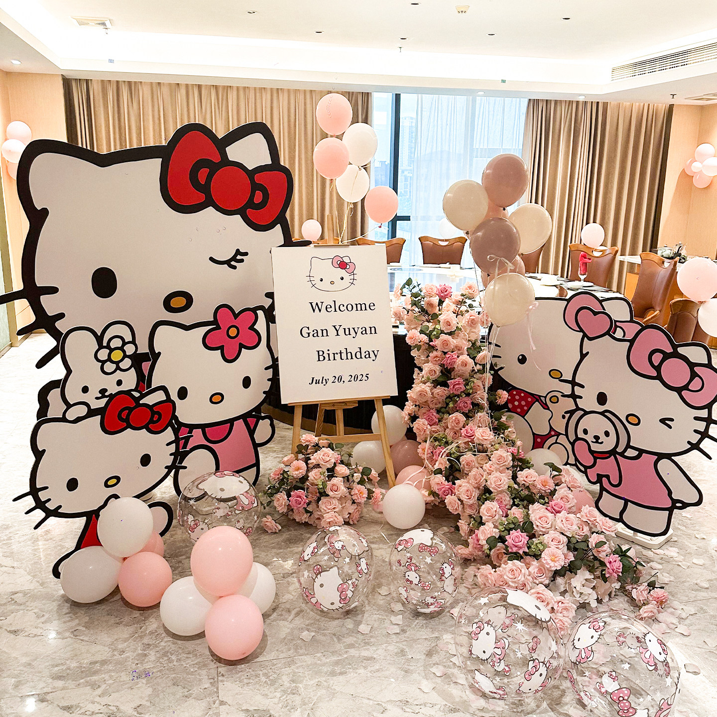 hellokitty生日场景布置装饰小公主女孩18岁气球派对定制kt板背景