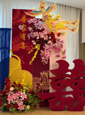 新中式婚房布置装饰晨袍拍照道具
