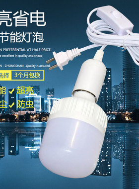 LED超亮带线E27节能灯泡插电吊灯家用床头灯带开关室外照明小夜灯
