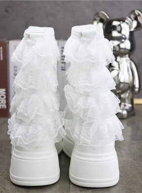 韩版蕾丝花边15cm内增高小白鞋