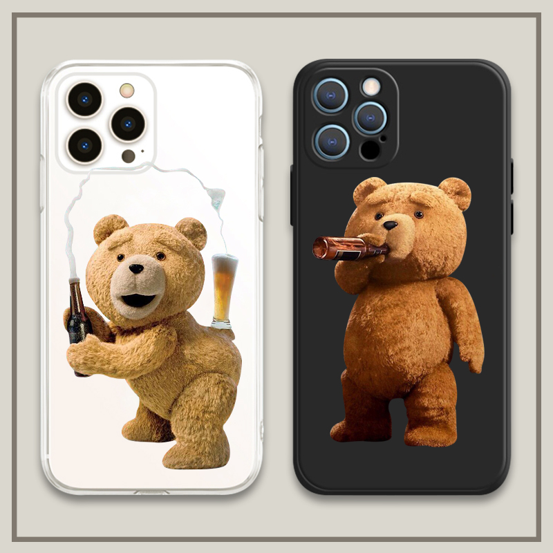 喝啤酒泰迪熊适用苹果13pro小米12华为p40vivo一加手机壳iphone14