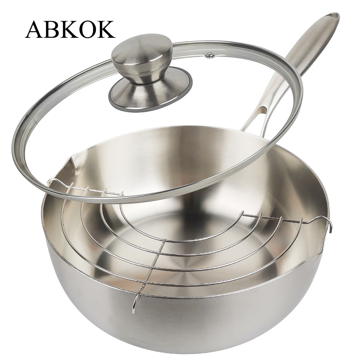 304不锈钢汤锅带蒸屉沥油架油炸锅煎锅雪平锅带导流燃气电磁通用