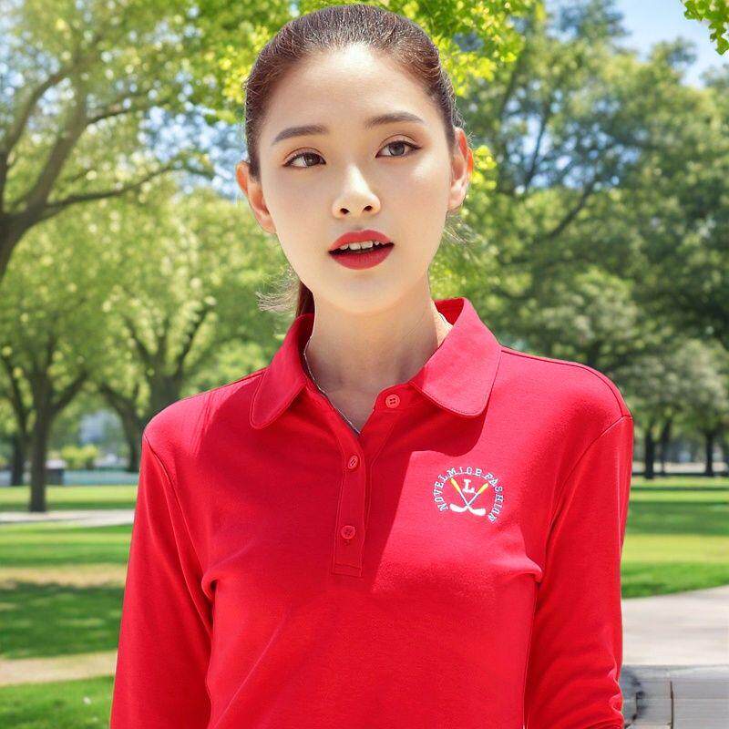 有领t恤女纯棉长袖polo衫大码翻领打底衫女带领体恤运动女装上衣