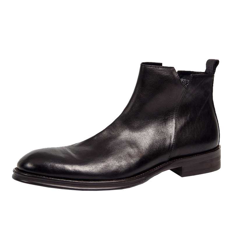 NEW CHELSEA BOOTS MENS LEATHER ANKLE BOOTS WINTER FLEECE RETRO ZIPPER BOOTS BRITISH STYLE MARTIN BOOTS MENS MID-TOP