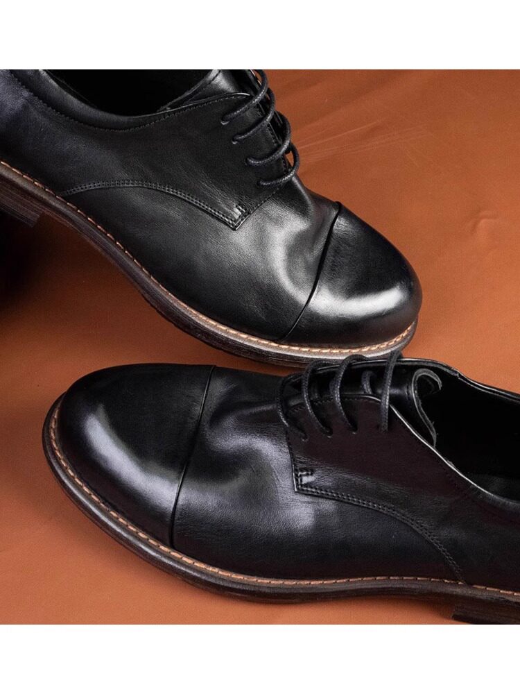 BRITISH LEATHER RETRO SOFT LEATHER HORSESKIN CASUAL SHOES THREE-JOINT ROUND TOE BUSINESS FORMAL LEATHER SHOES MENS WEDDING SHOES DERBY SHOES